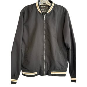 Denim Flowers Black Zip Jacket with Gold and White Trimmings, Size L